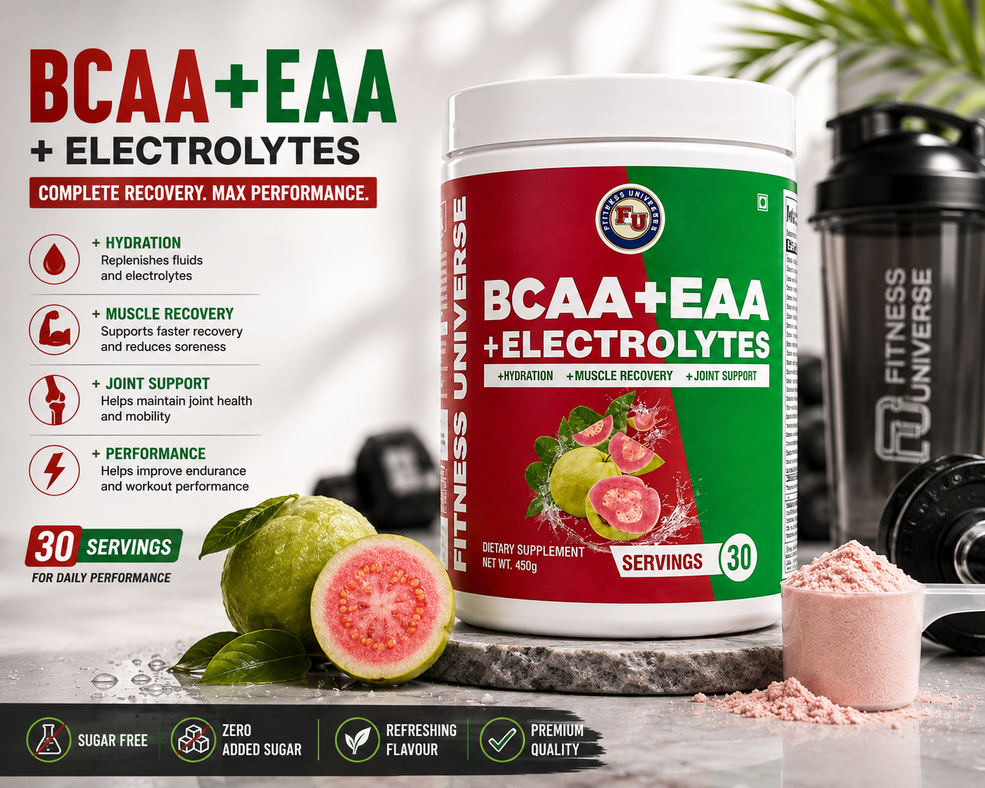 Fitness Universe® BCAA + EAA + Electrolyte Guava 450g
