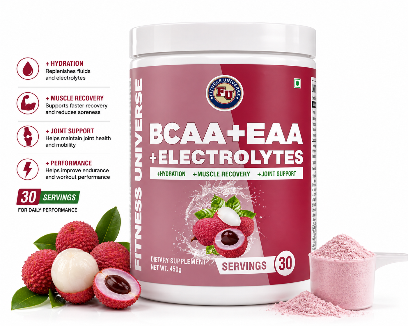 Fitness Universe® BCAA + EAA + Electrolyte Lychee 450g