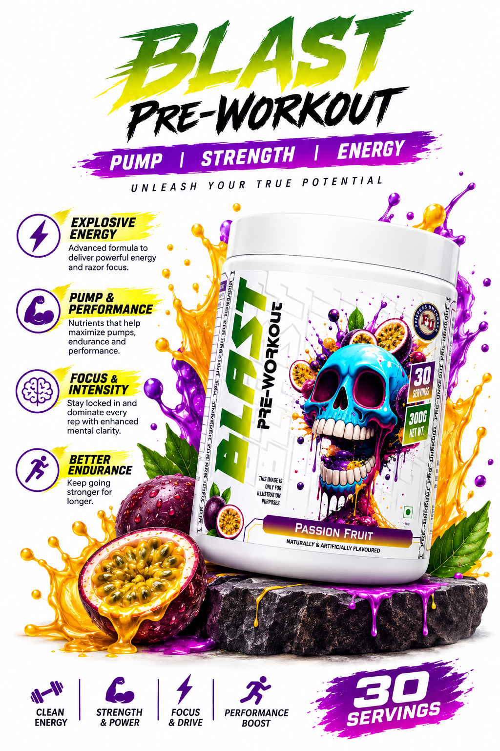 Fitness Universe® Blast Preworkout Passion Fruit 300g