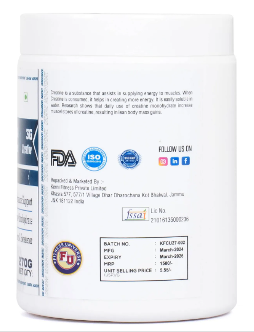 Fitness Universe® Creatine Monohydrate 270g Unflavoured