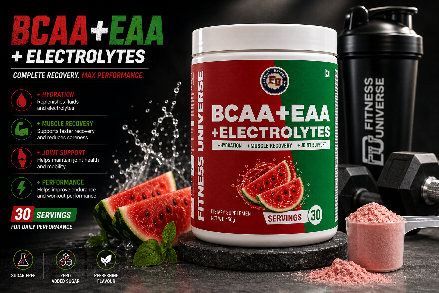 Fitness Universe® BCAA + EAA + Electrolyte Watermelon 450g